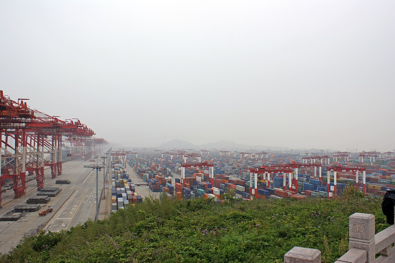 Shipping containers and gantry cranes at Shanghai’s Yangshan Deepwater Port.
